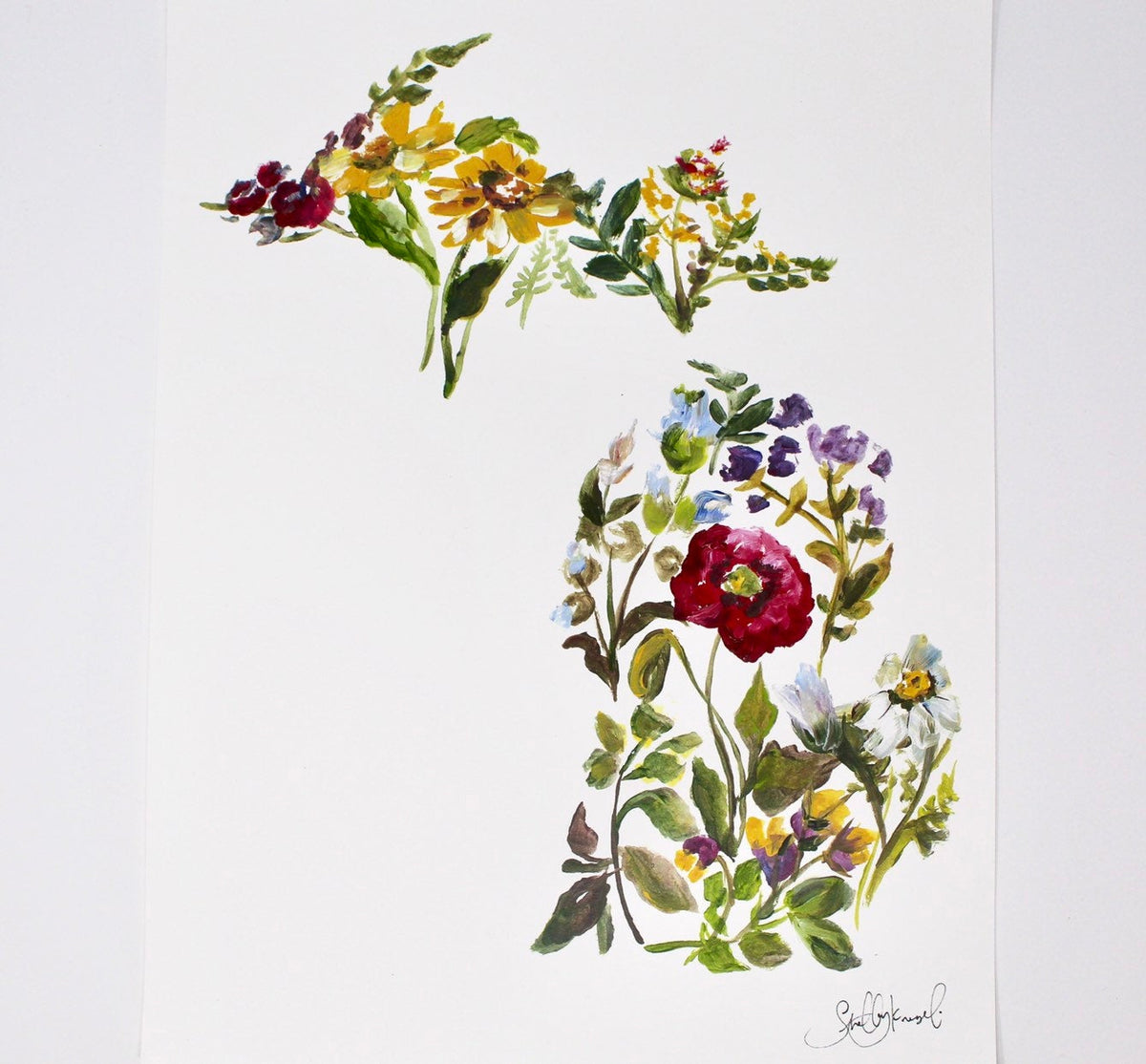 Spring Michigan Art Print 11x14in, Wildflower Artwork, Home Decor, Wall Art, Simple Design