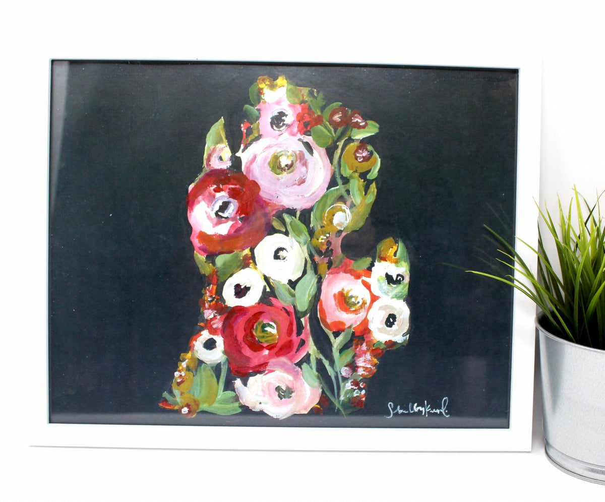 Black Floral Michigan Art Print 11x14in