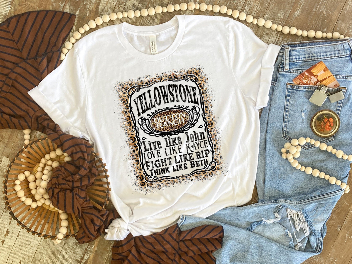 Yellowstone Dutton Ranch - Live Like John / Love Like Kayce / Fight Like Rip / Think Like Beth - Leopard Print and/or Yellow Y Joggers - 6 Style Options