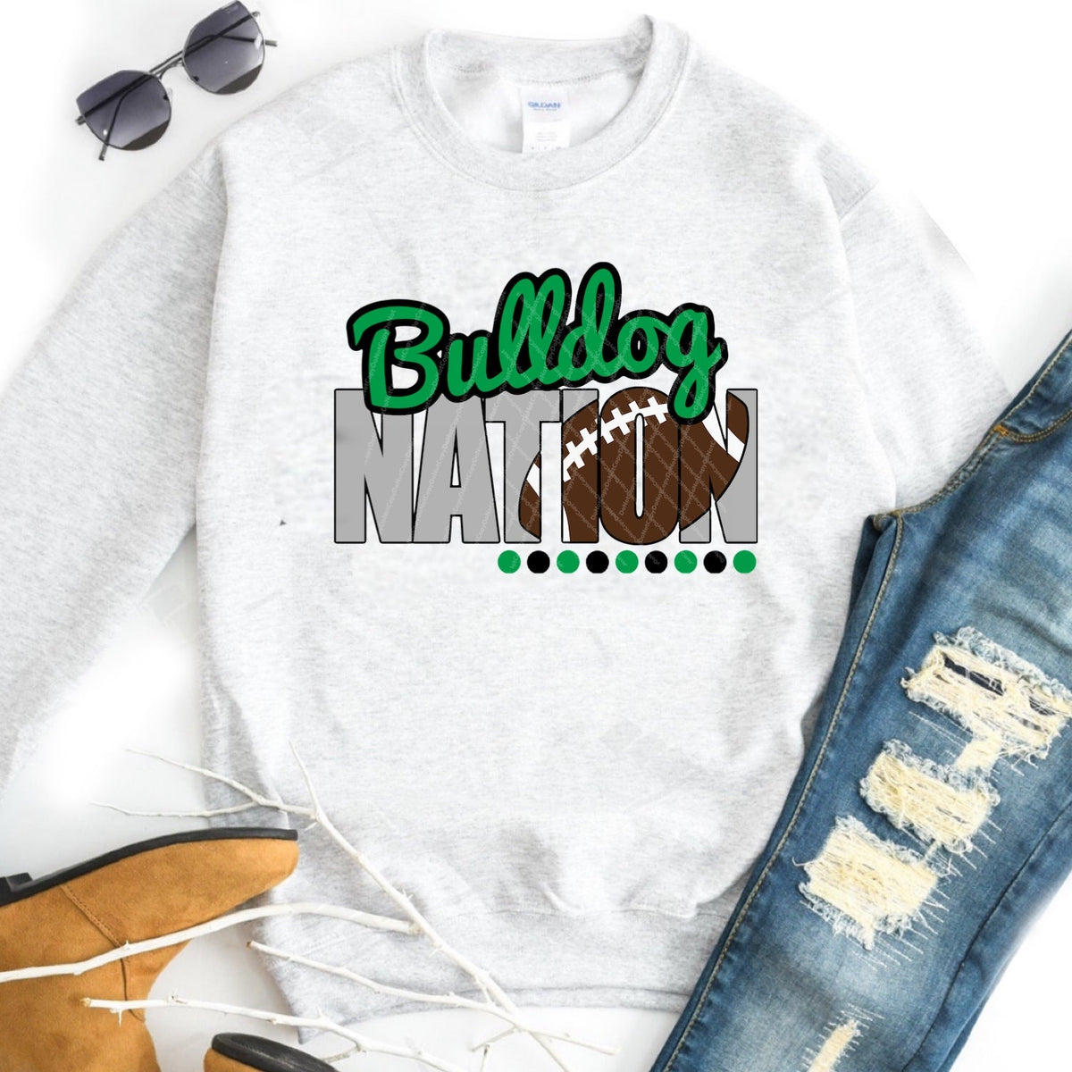 Bulldog Nation w/ Football - Green & Black Text - 13 Color Options