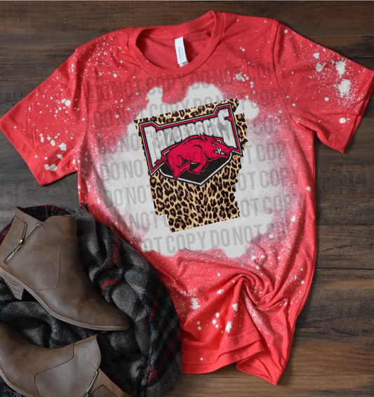 Arkansas Razorback Hogs w/ Leopard - Acid Wash Red