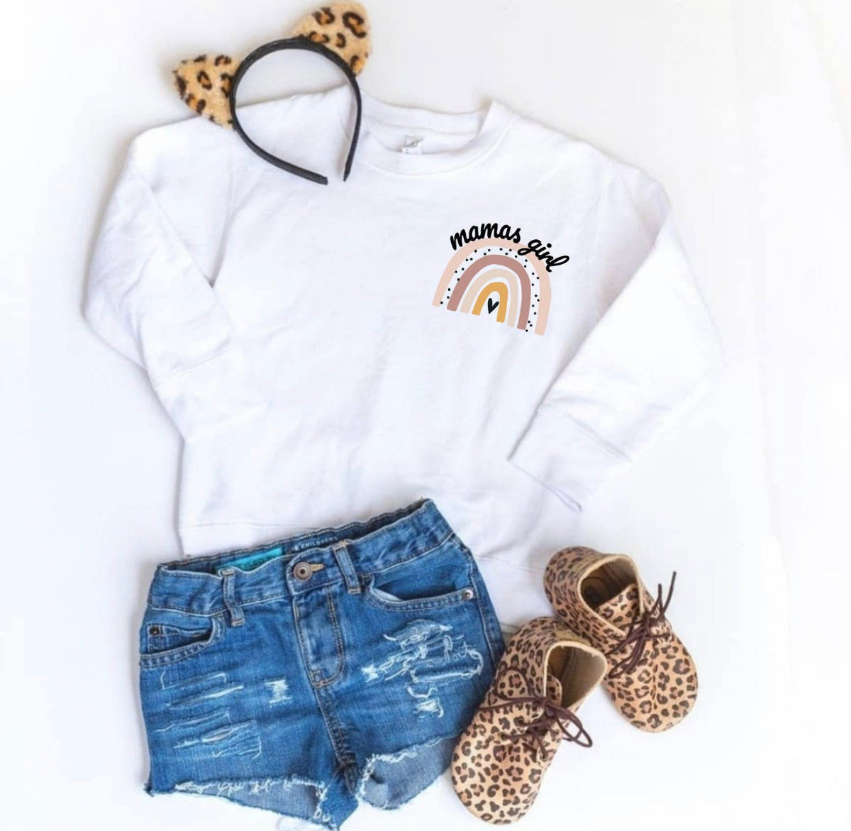 Mommy & Me - Mamas Girl & Mama w/ Rainbow - On Left Chest