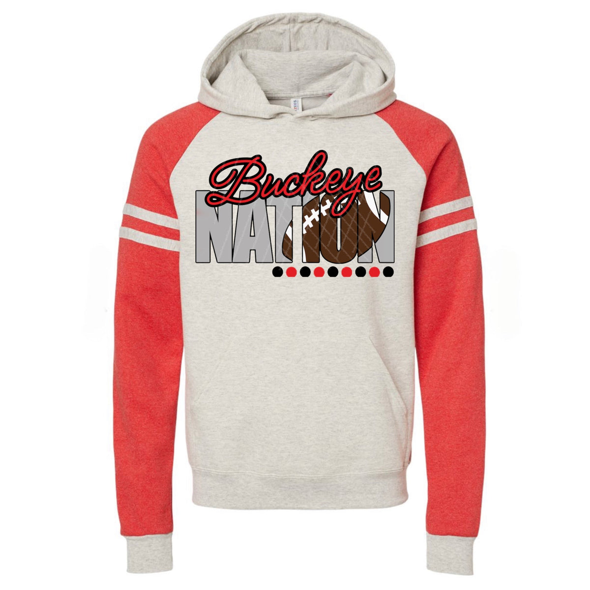 Buckeye Nation w/ Football - Red & Black Text - 14 Color Options