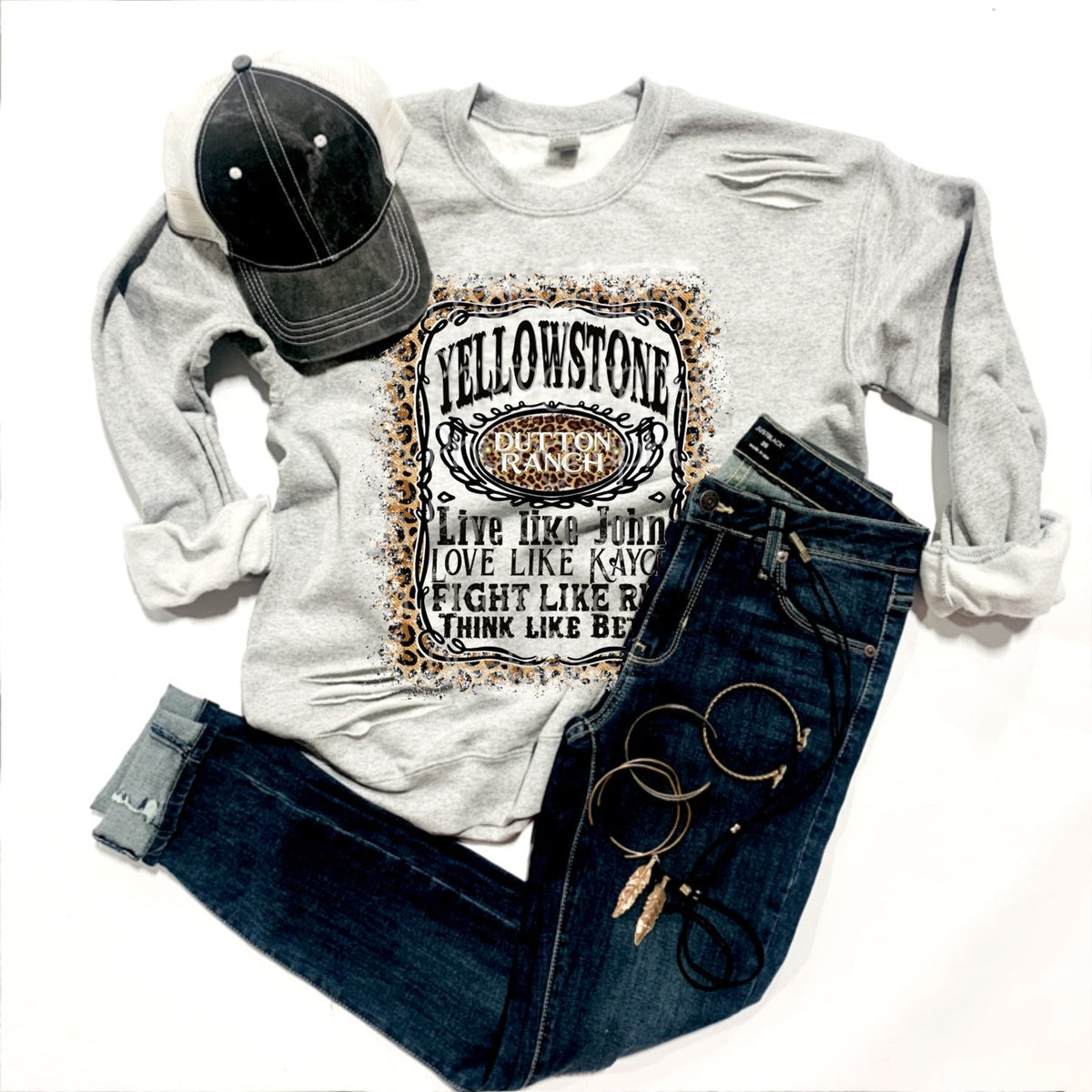 Yellowstone Dutton Ranch - Live Like John / Love Like Kayce / Fight Like Rip / Think Like Beth - Leopard Print and/or Yellow Y Joggers - 6 Style Options
