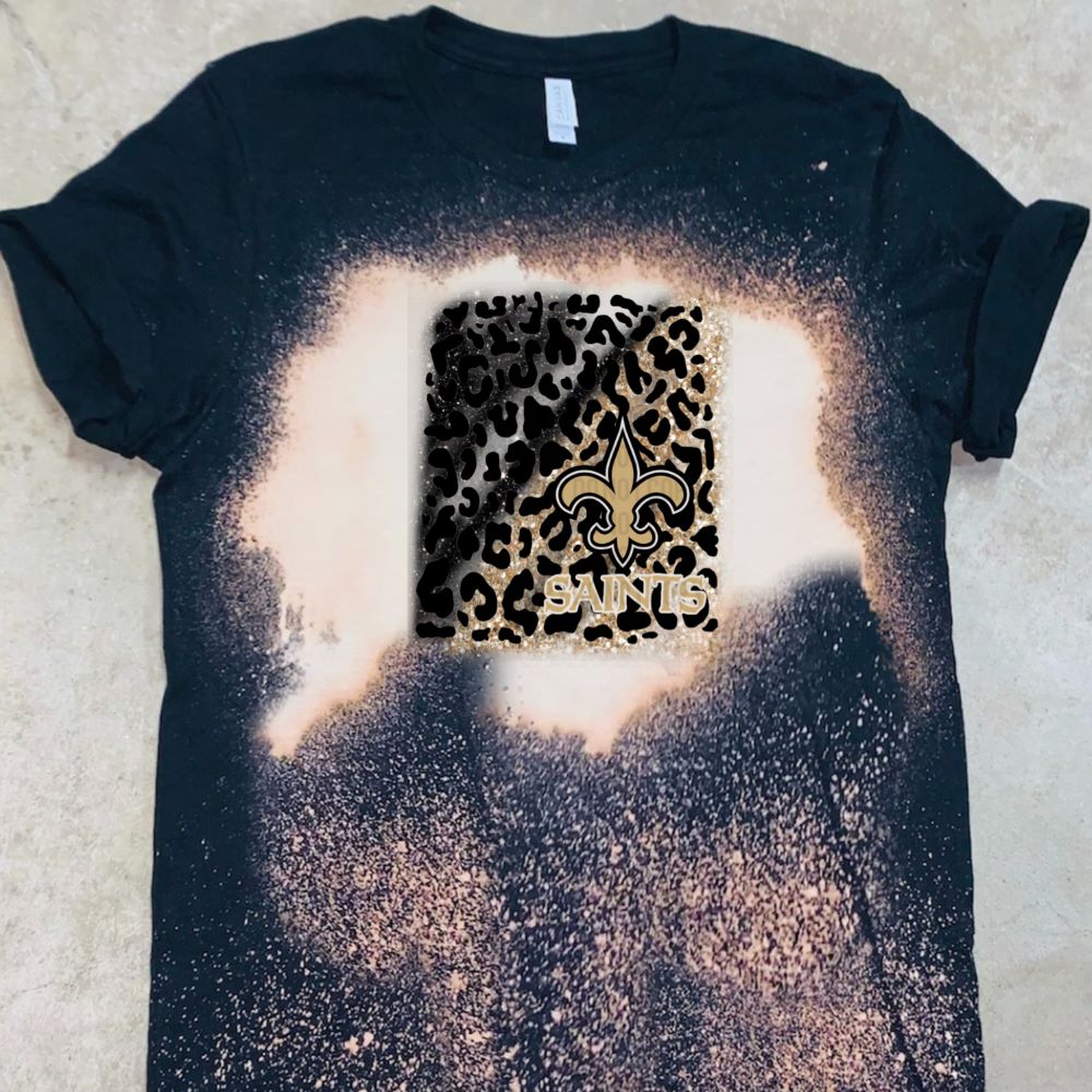 New Orleans Saints - Fleur-De-Lis Saints & Leopard Background Tan / Black Glitter Print Small - Design 4