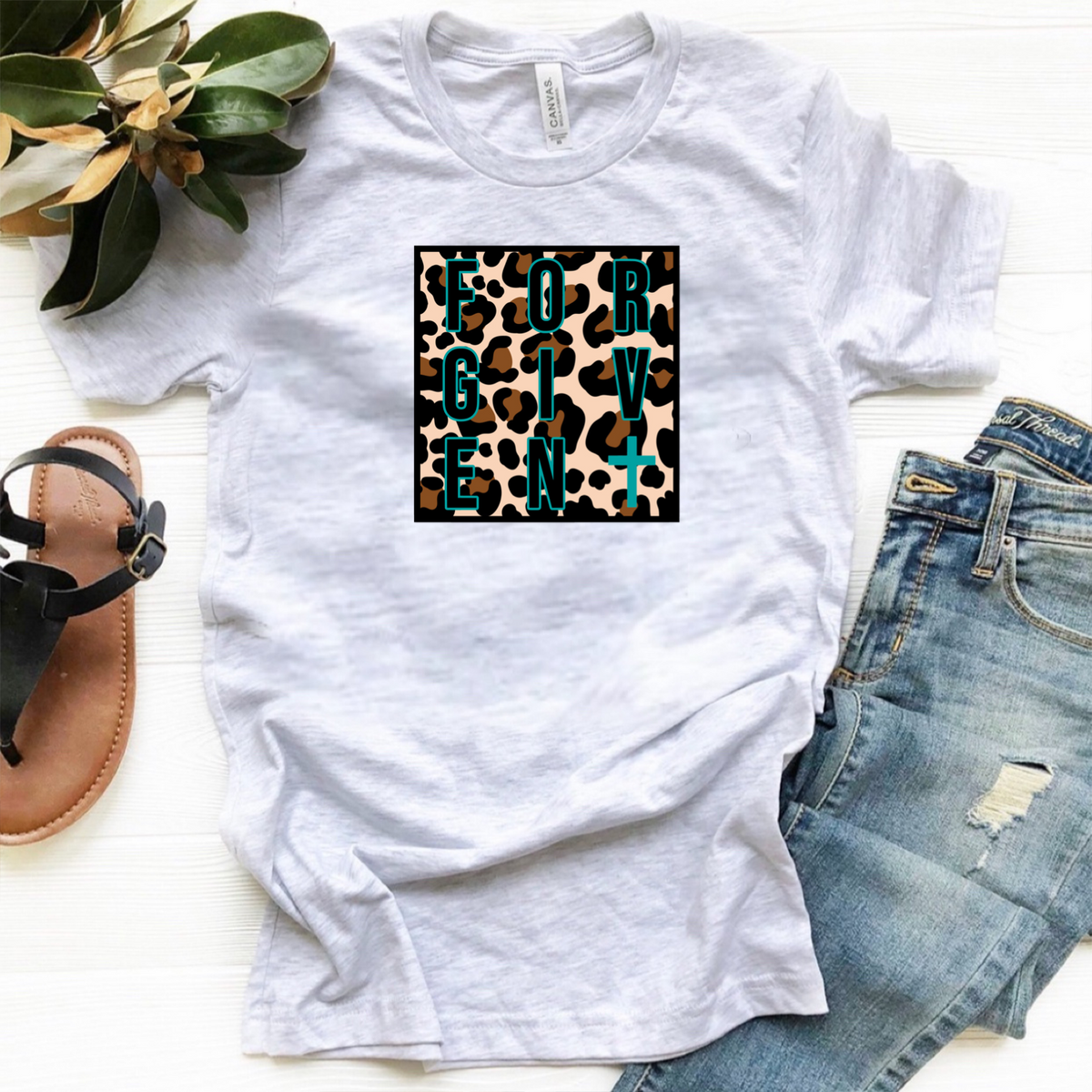 FORGIVEN w/ Teal Cross & Leopard Print - T-Shirt / Sweatshirt Unisex Sizing