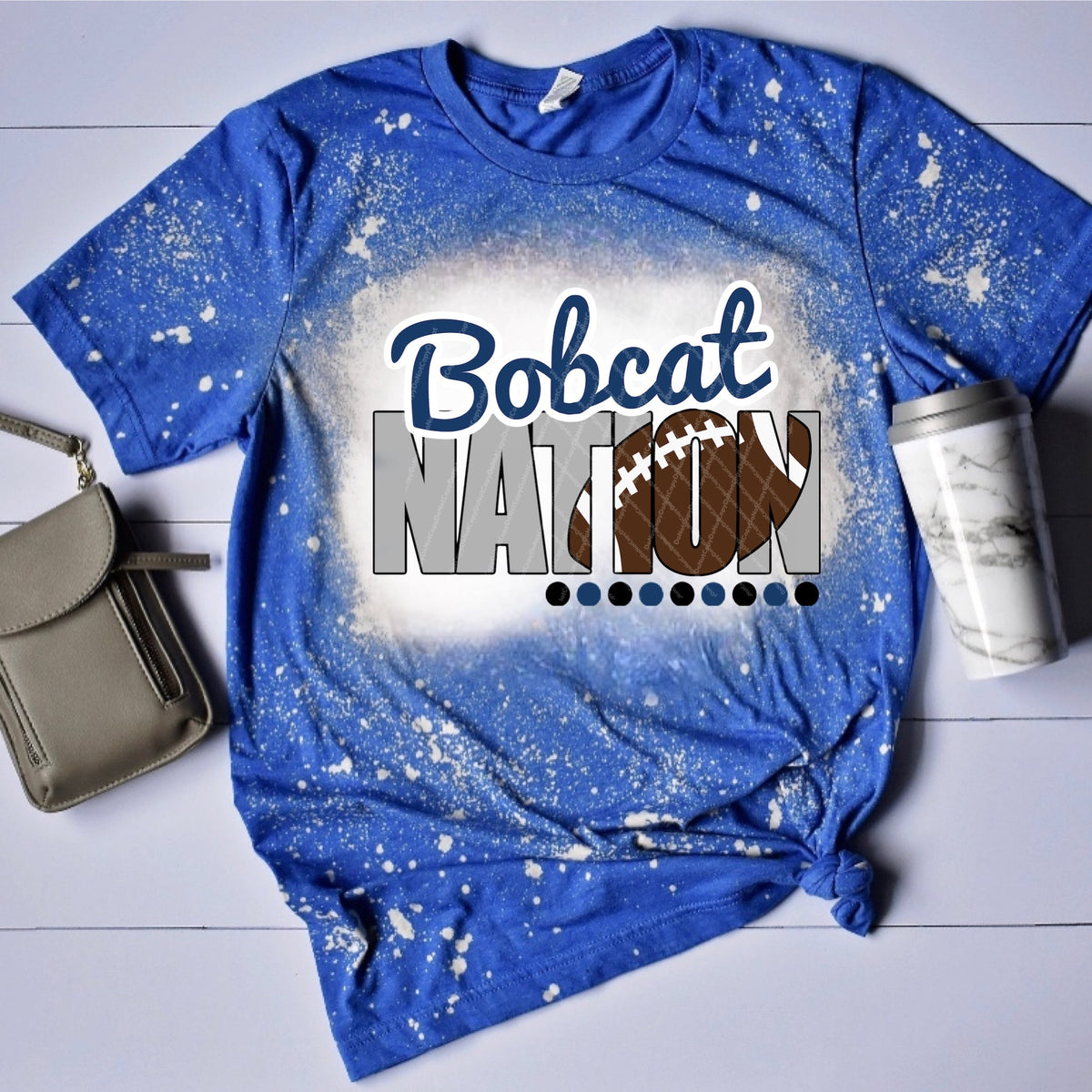 Bobcat Nation w/ Football - Blue & White Text - 13 Color Options