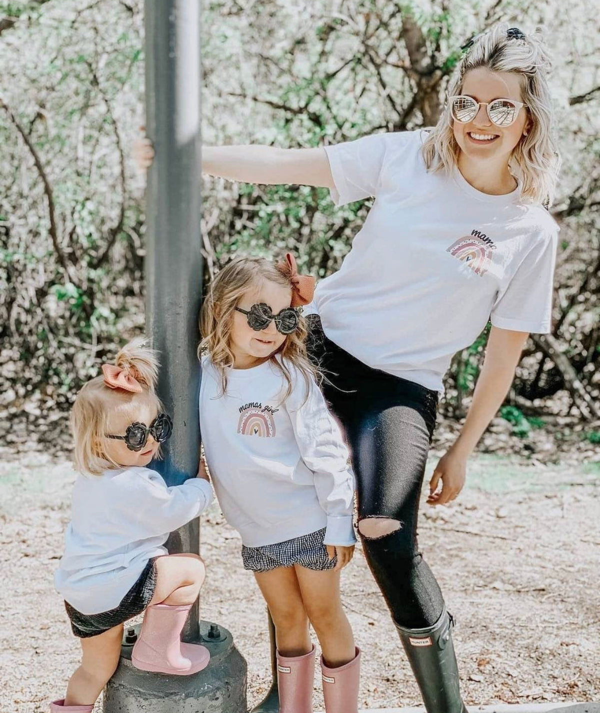 Mommy & Me - Mamas Girl & Mama w/ Rainbow - On Left Chest