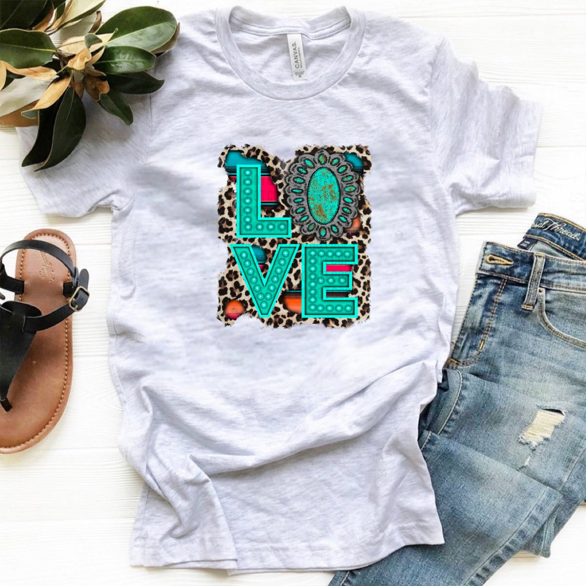 Love w/ Turquoise Leopard & Serape Background