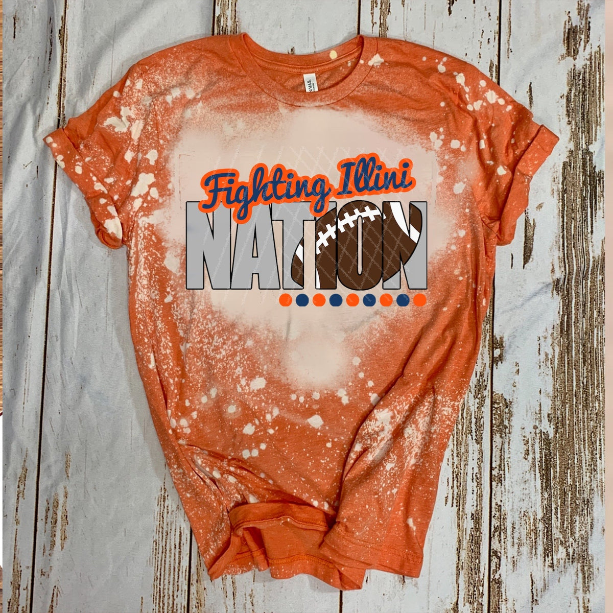 Fighting Illini Nation w/ Football - Blue & Orange Text - 13 Color Options