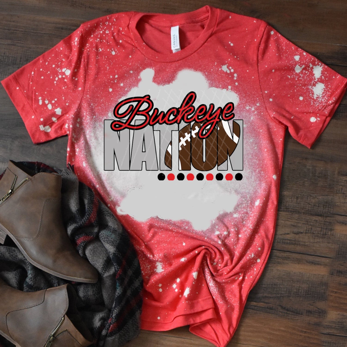 Buckeye Nation w/ Football - Red & Black Text - 14 Color Options