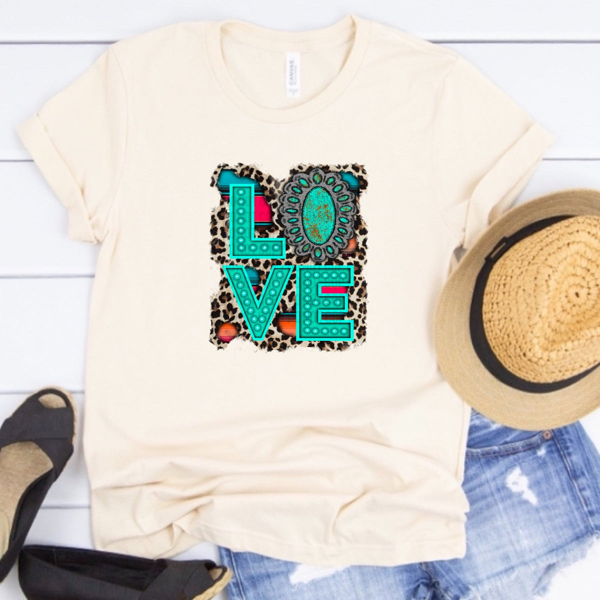Love w/ Turquoise Leopard & Serape Background