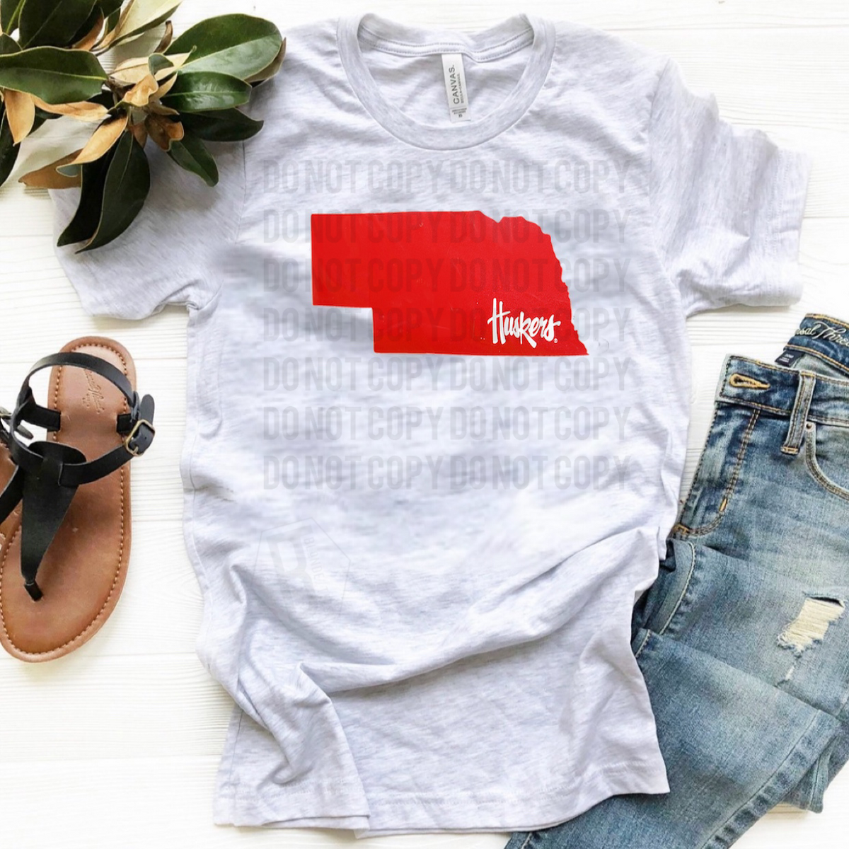 Nebraska Cornhuskers Huskers Red State - Ash Grey Tee