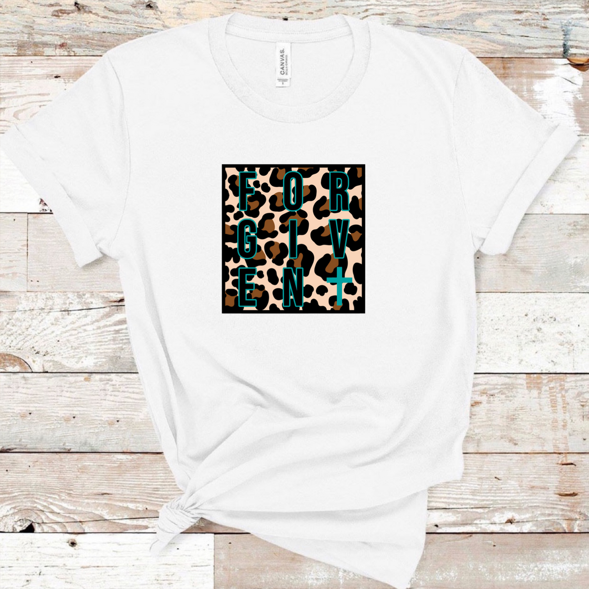 FORGIVEN w/ Teal Cross & Leopard Print - T-Shirt / Sweatshirt Unisex Sizing