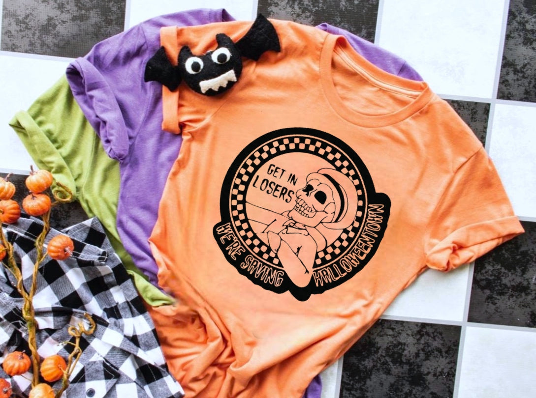 Get In Losers We're Saving Halloweentown (Full Front) - Black Ink