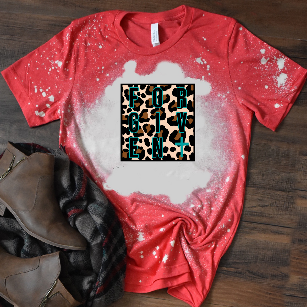 FORGIVEN w/ Teal Cross & Leopard Print - T-Shirt / Sweatshirt Unisex Sizing