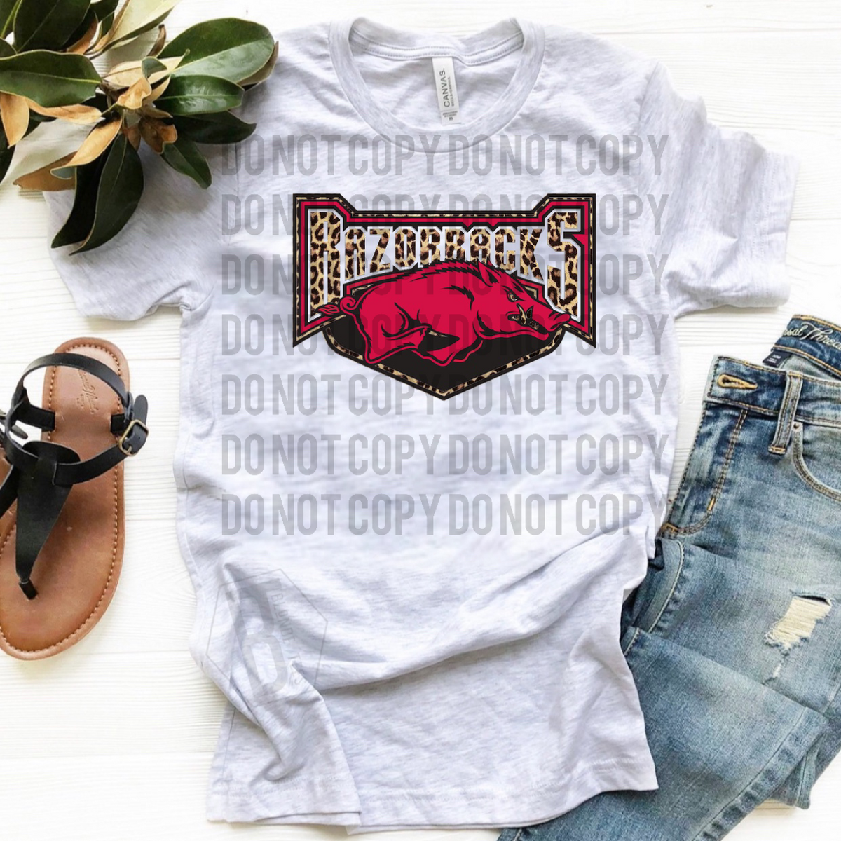 Razorbacks w/ Leopard - Ash Grey Tee