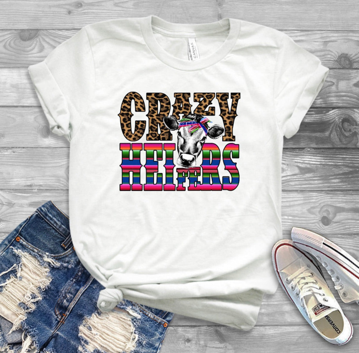 Crazy Heifers w/ Leopard & Serape - White