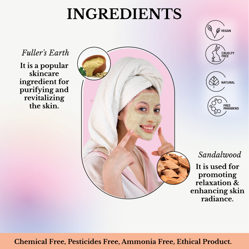 Face Glow- Fuller’s Earth w/ Sandalwood - 12 Individual Sachets of Multani Mitti (10 gm each)- Reusable Brush & Tray Included