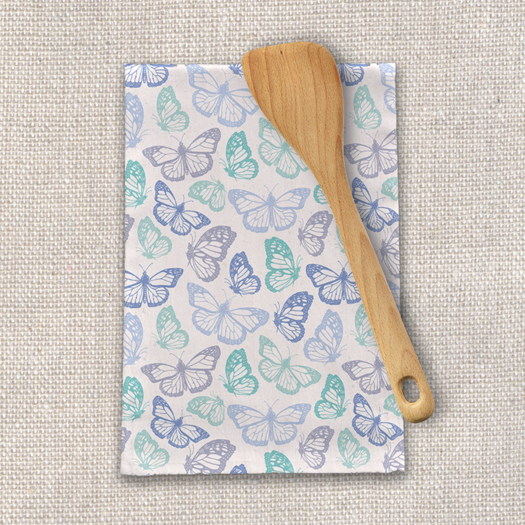 Purple and Green Butterfly Tea Towel