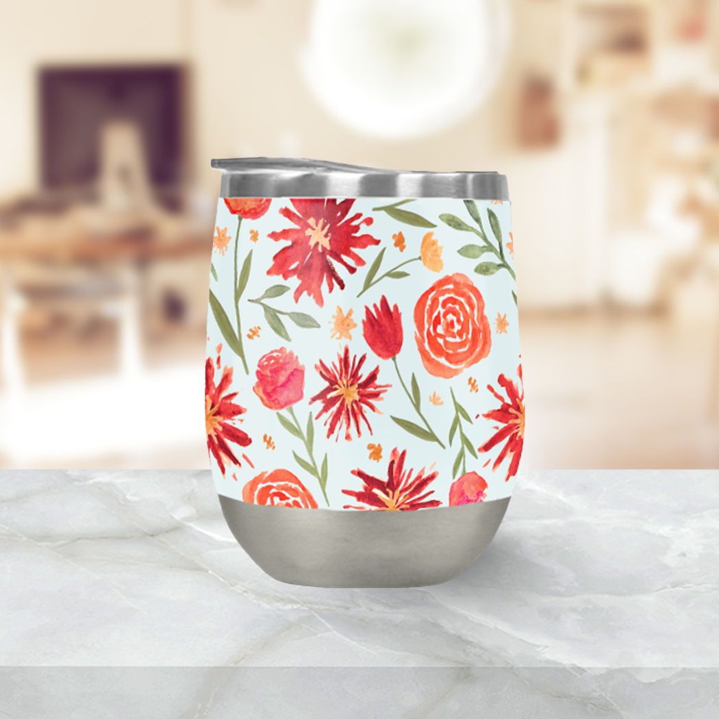 Red Flower Burst Wine Tumbler