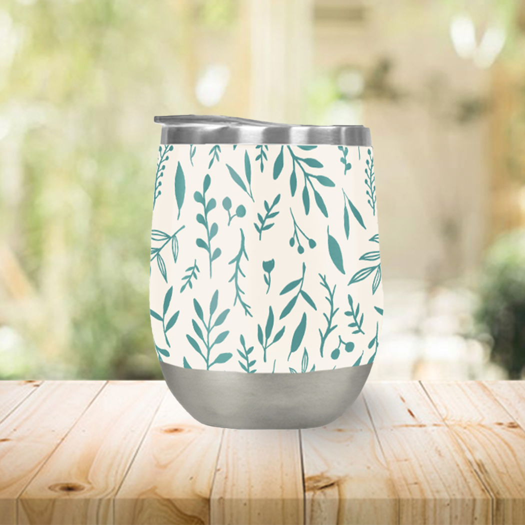 Teal Falling Leaves Wine Tumbler
