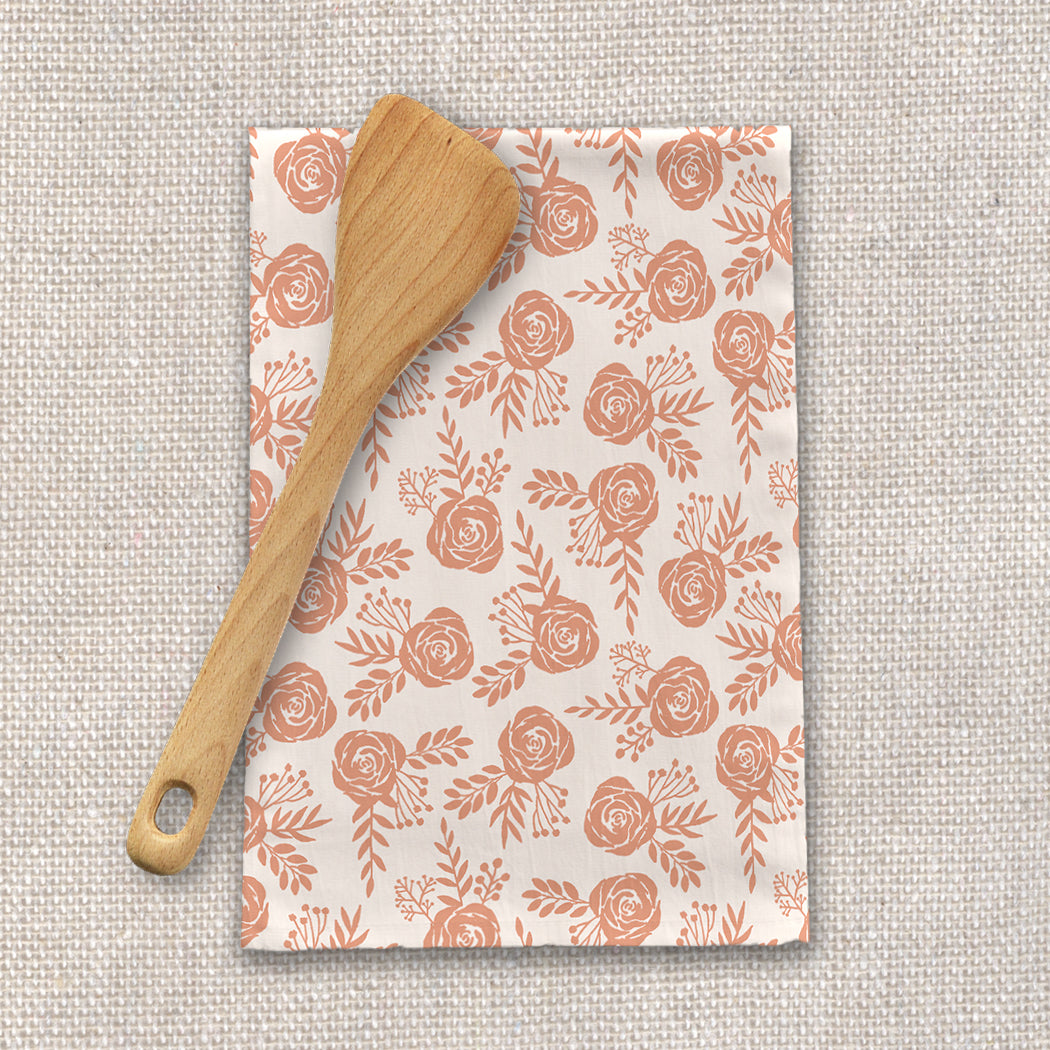 Warm Orange Floral Tea Towel