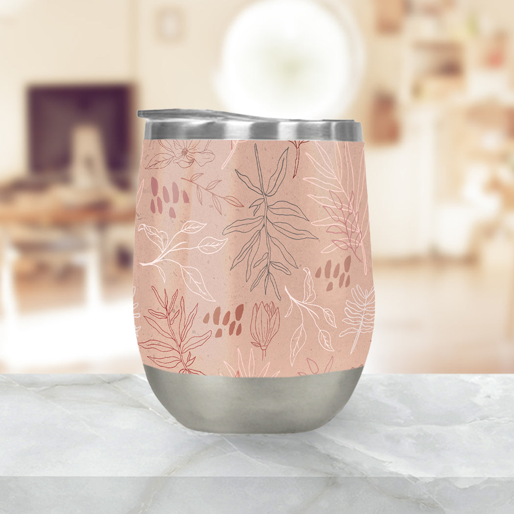 Pink Desert Leaf Wine Tumbler