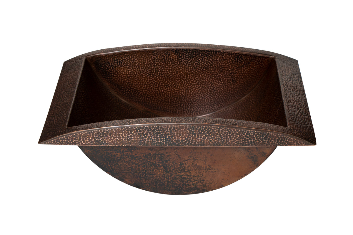 20" Rectangular Apron Curved Bottom Hammered Copper Bathroom Sink