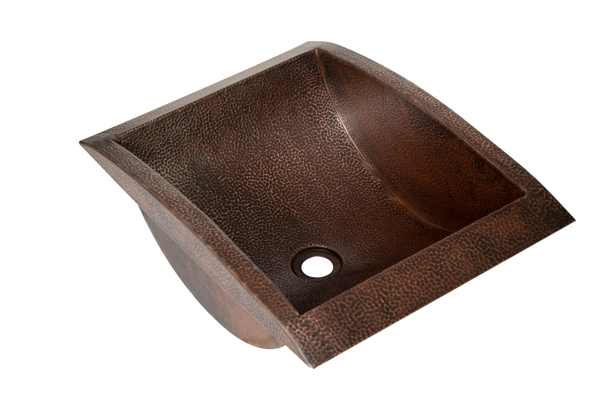20" Rectangular Apron Curved Bottom Hammered Copper Bathroom Sink