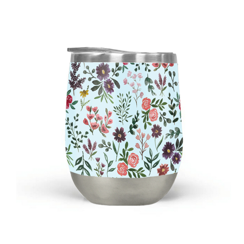 Bright Watercolor Flower - Blue - Stemless Wine Tumbler