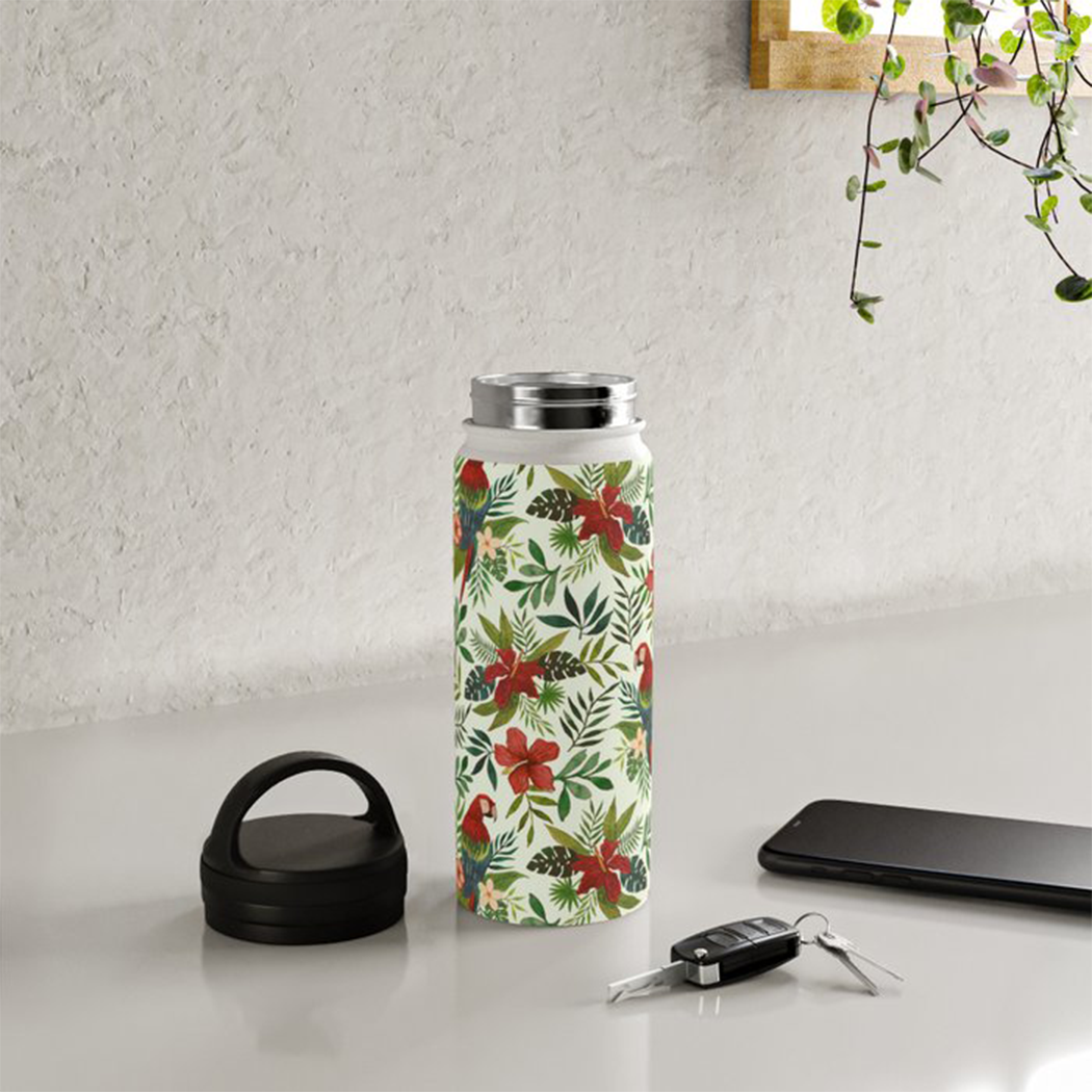 Tropical Parrot Handle Lid Water Bottle