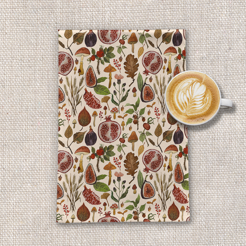 Rose Hips, Fruit and Leaves Tea Towel