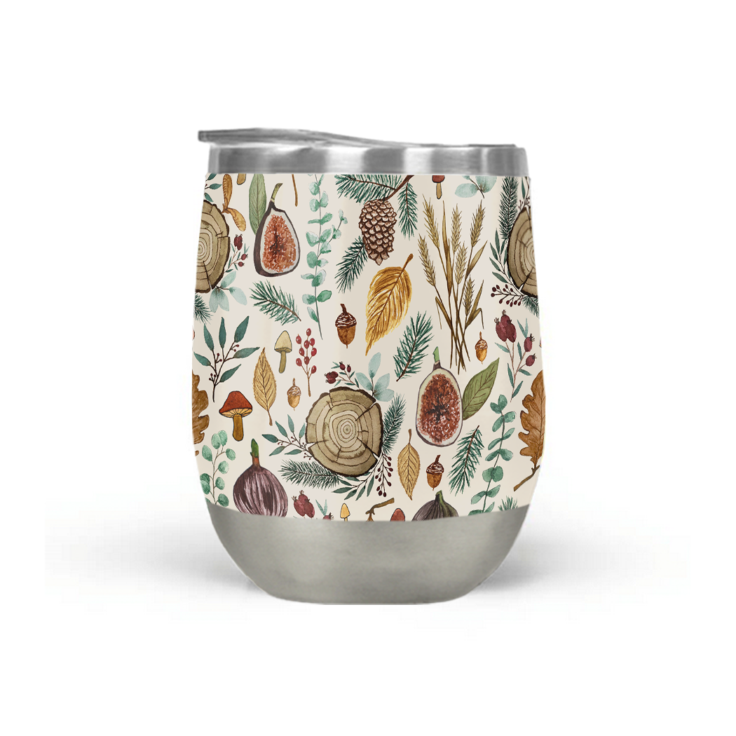 Figs, Mushrooms, and Leaves Wine Tumbler