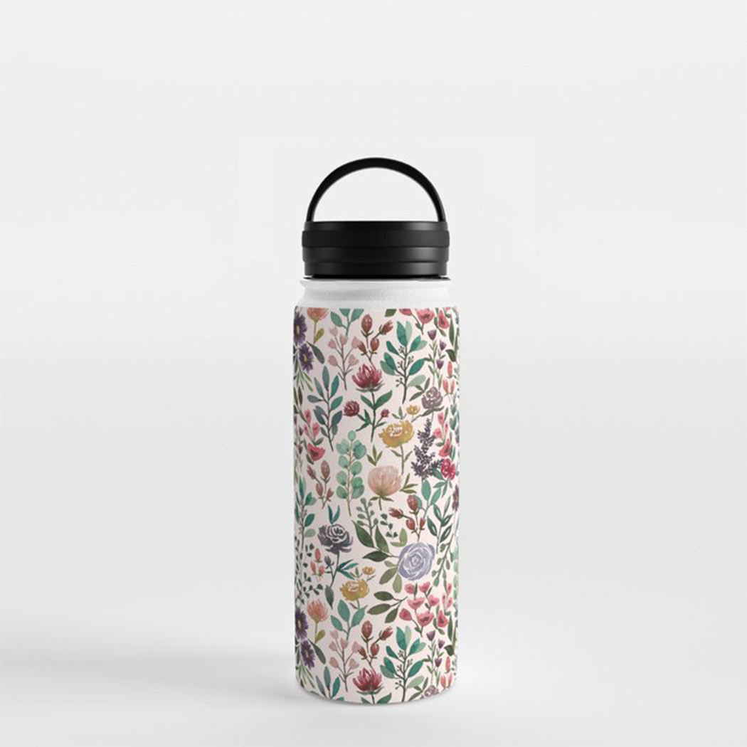 Spring Garden Flowers Handle Lid Water Bottle