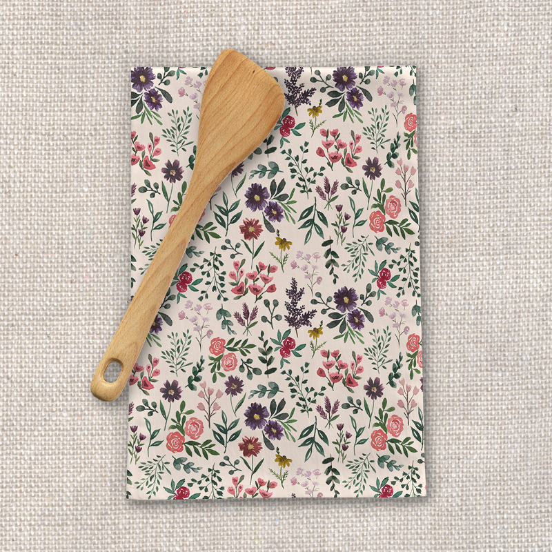 Bright Watercolor Flower Tea Towel