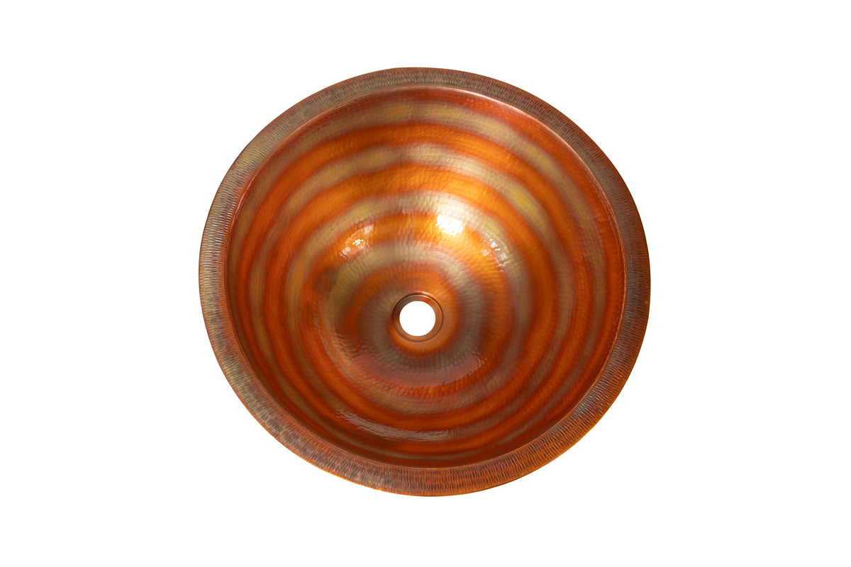17" Round Apron Hammered Copper Bathroom Sink