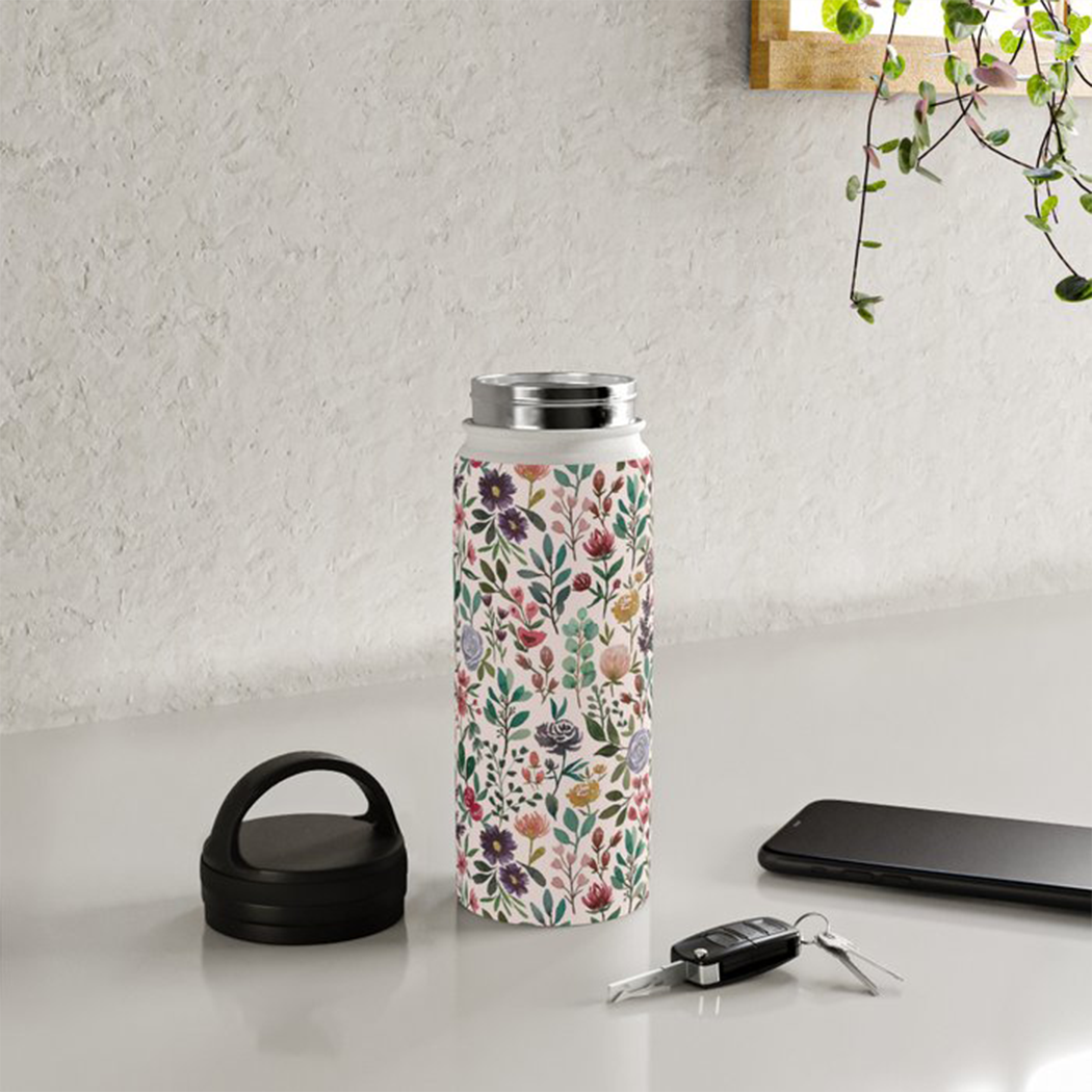 Spring Garden Flowers Handle Lid Water Bottle