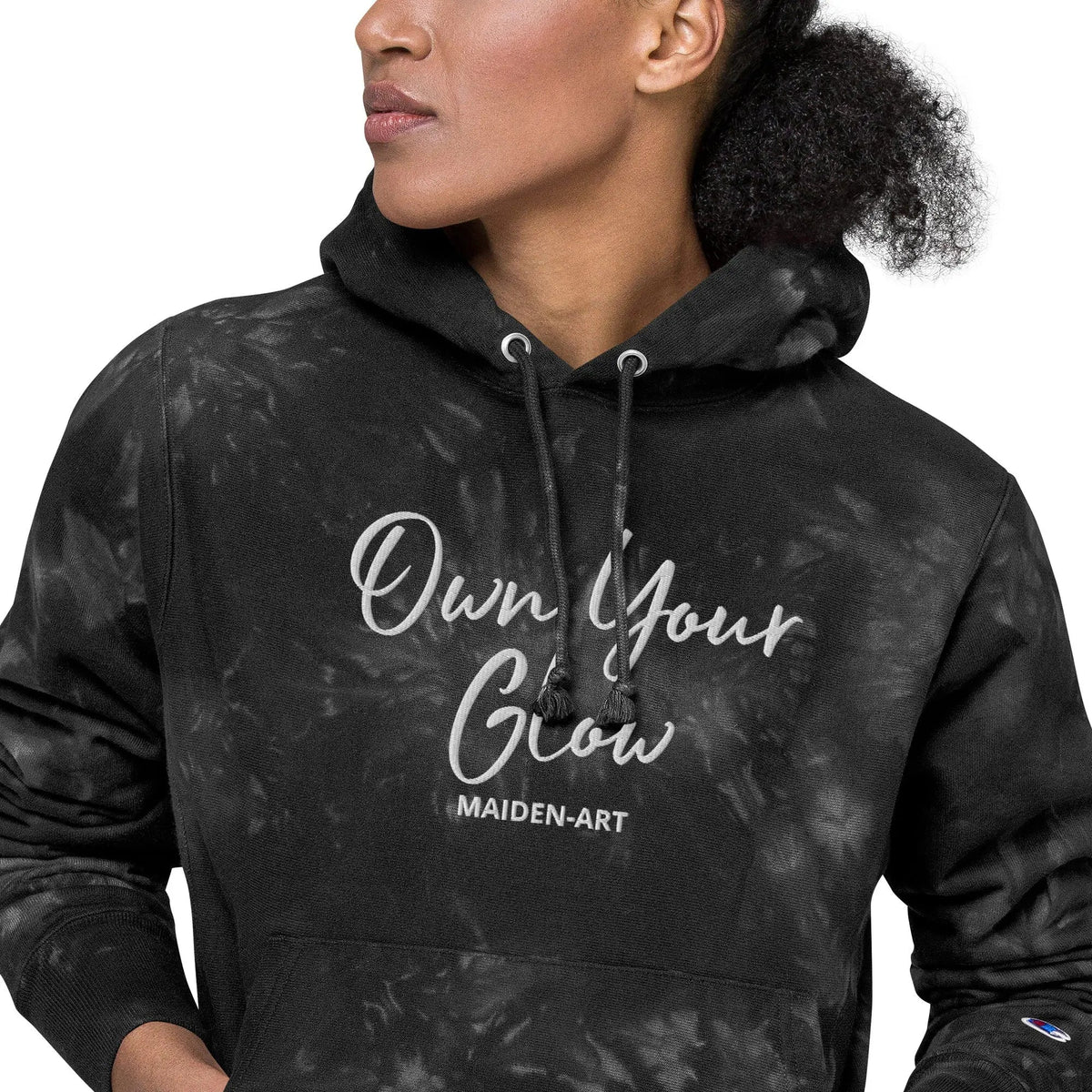 Own Your Glow Unisex Champion tie-dye hoodie with Embroidery | Champion hoodie