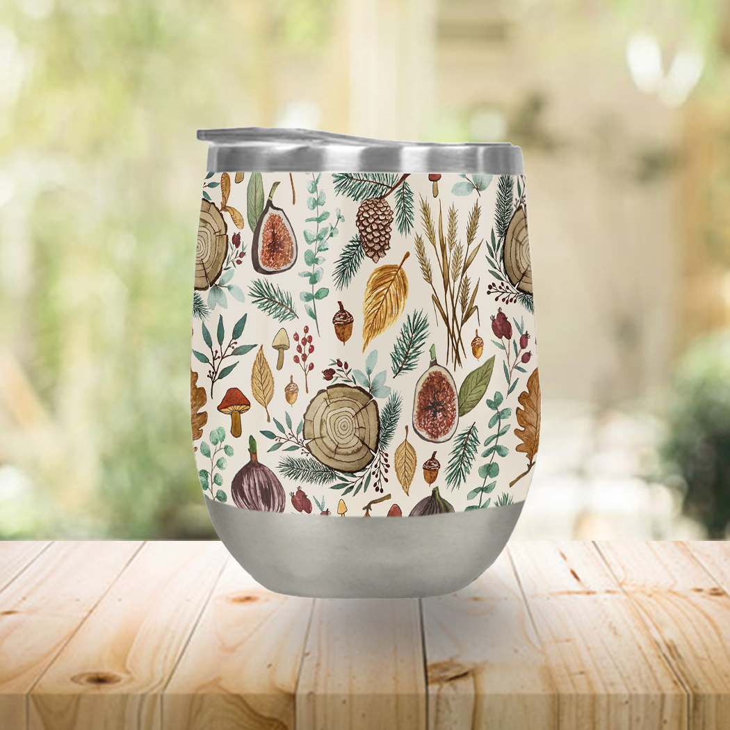 Figs, Mushrooms, and Leaves Wine Tumbler