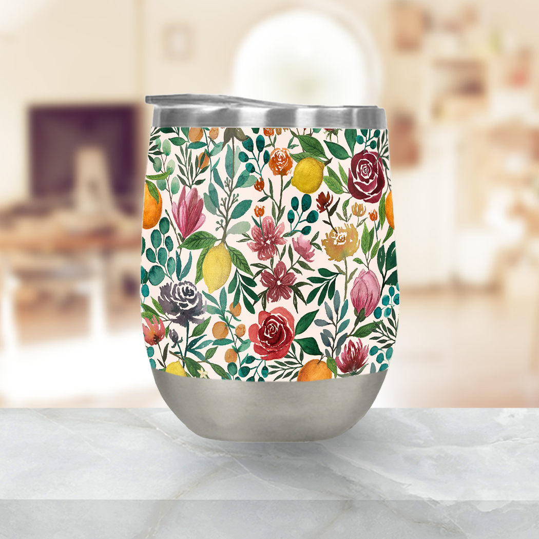 Fruit and Flowers Wine Tumbler