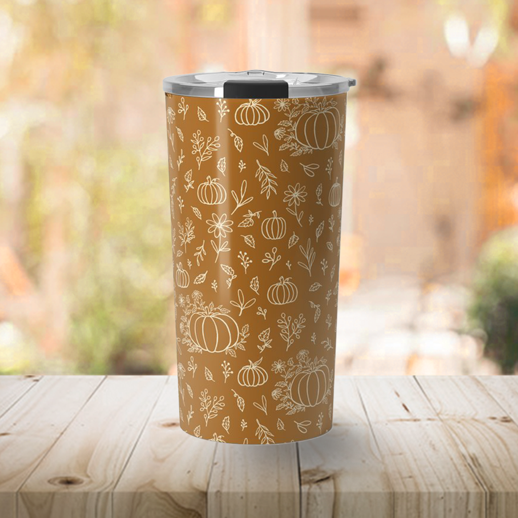 Bronze Floral Ink Pumpkin Travel Mug