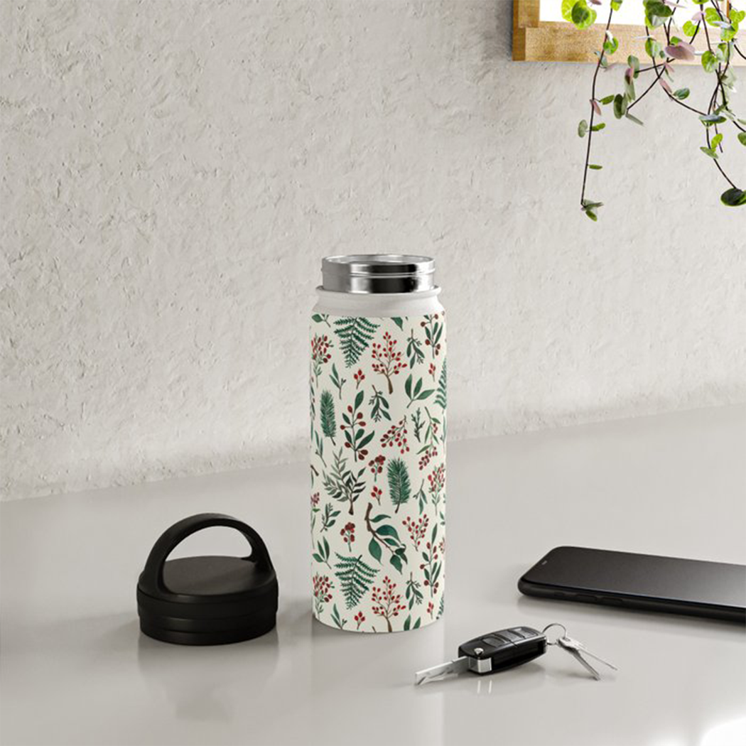 Christmas Berries Handle Lid Water Bottle