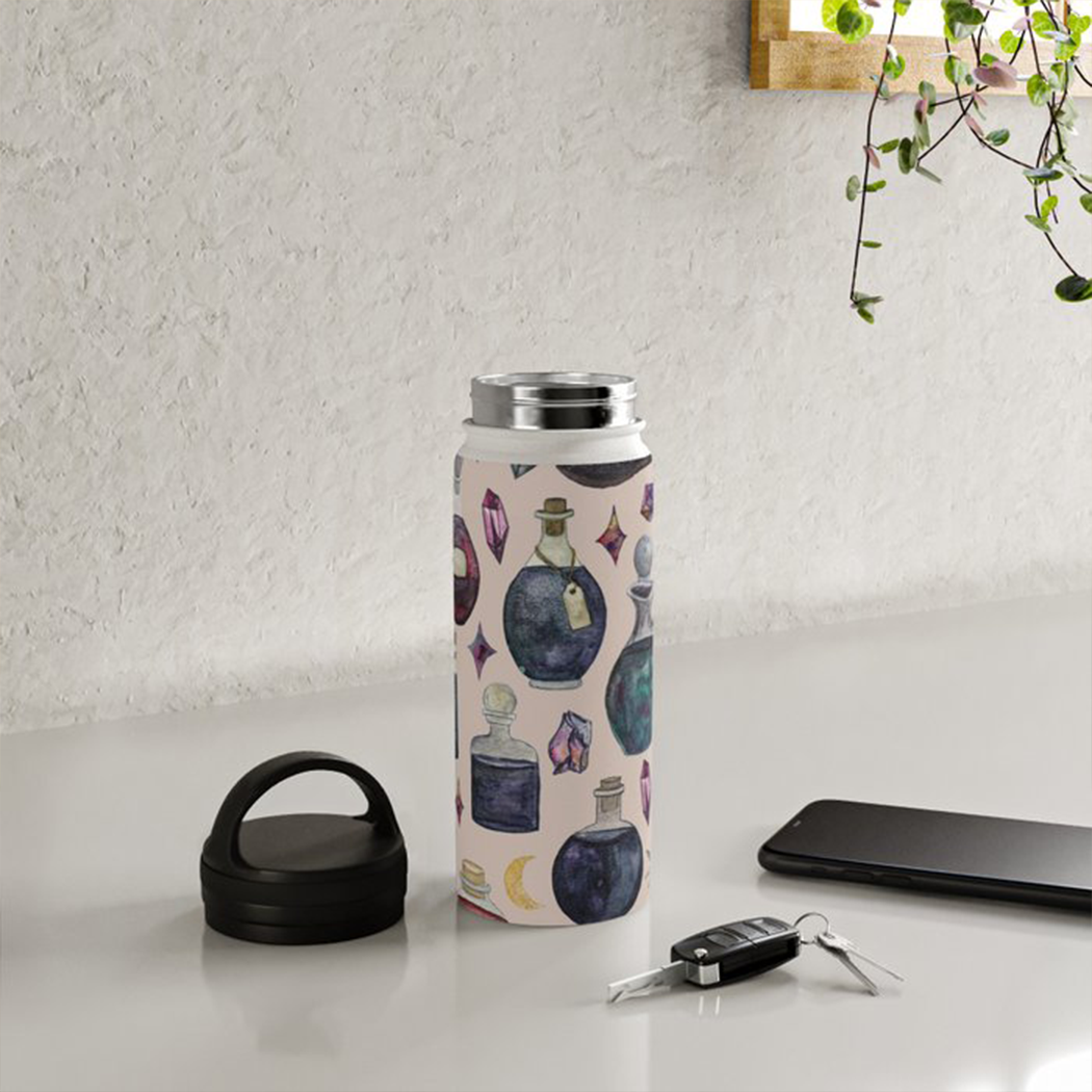 Potions Pattern Handle Lid Water Bottle