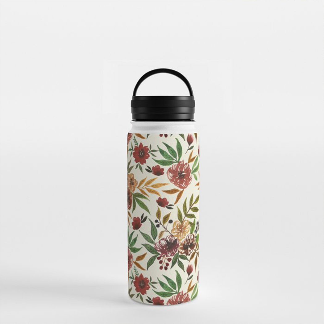 Autumn Flowers Handle Lid Water Bottle
