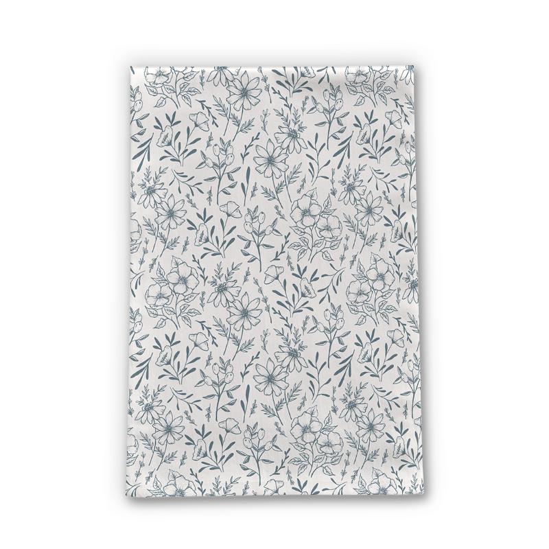 Blue Gray Flower Tea Towel